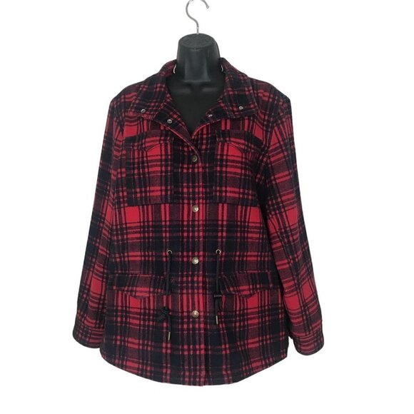 Levi's Black & Red Plaid Wool Blend Snap Buttons Jacket Size L - Picture 1 of 7